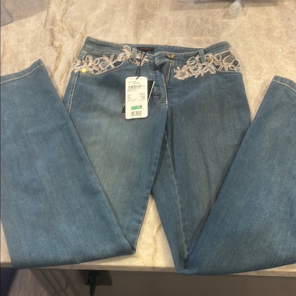 Women's Blue Jeans with Embroidered Detail